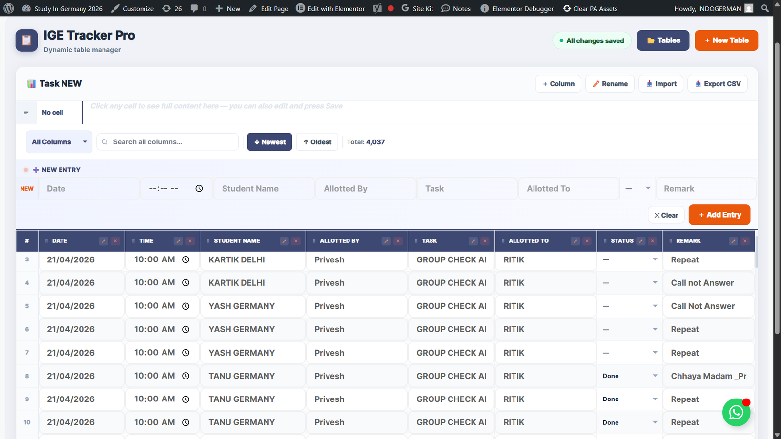 IGE Tracker Pro task manager