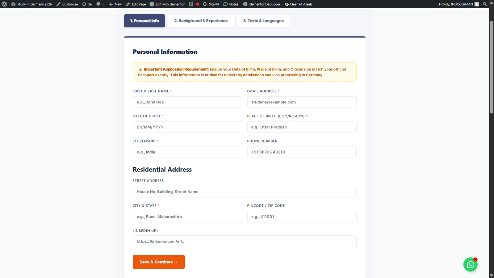 Multi-stage CV builder with ATS PDF generator